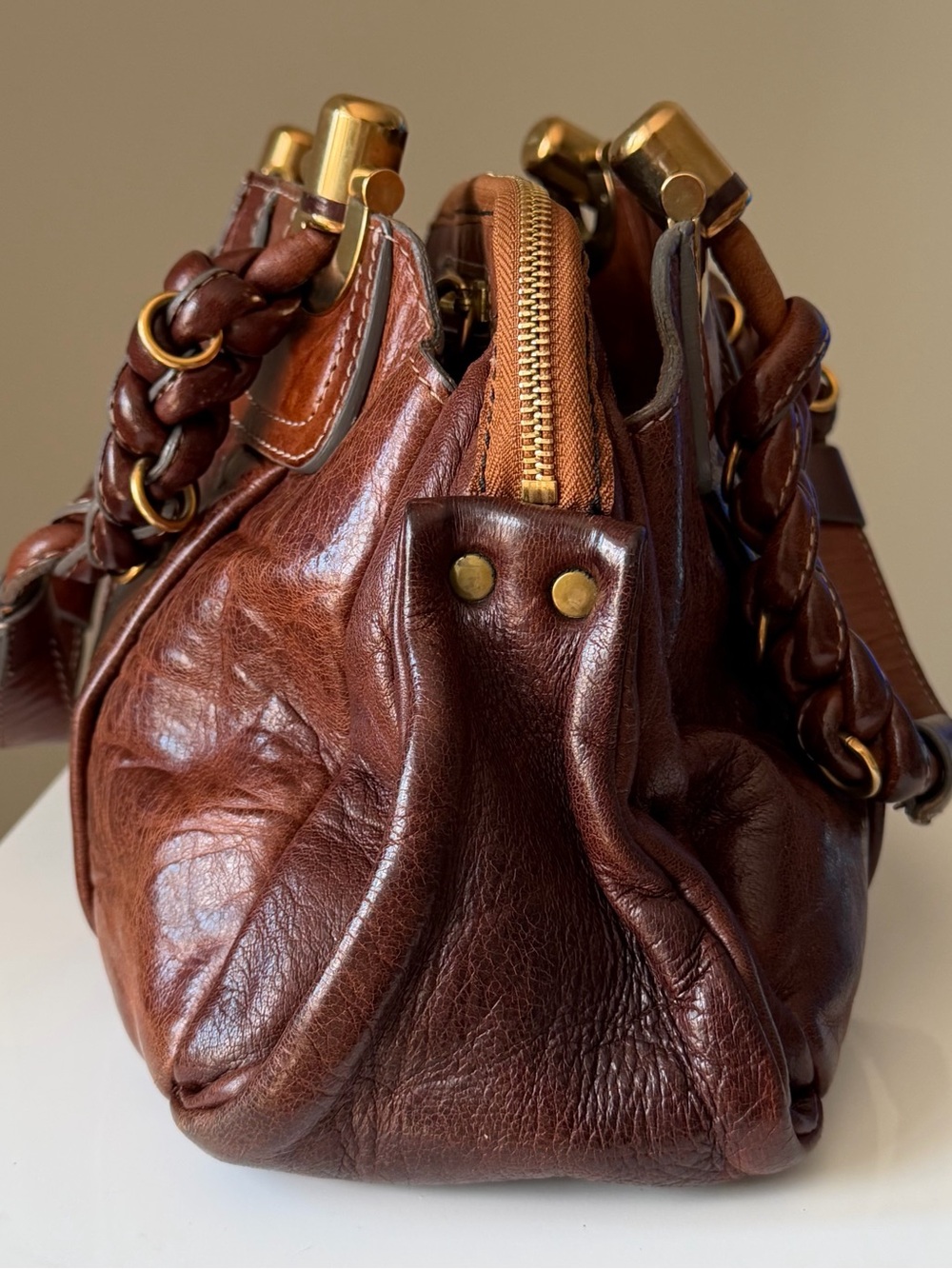 Chloé Héloïse Brown Distressed Leather Braided Shoulder Bag - Picture 5 of 15